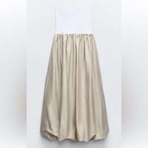 Zara Khaki Balloon Skirt/white tube top dress